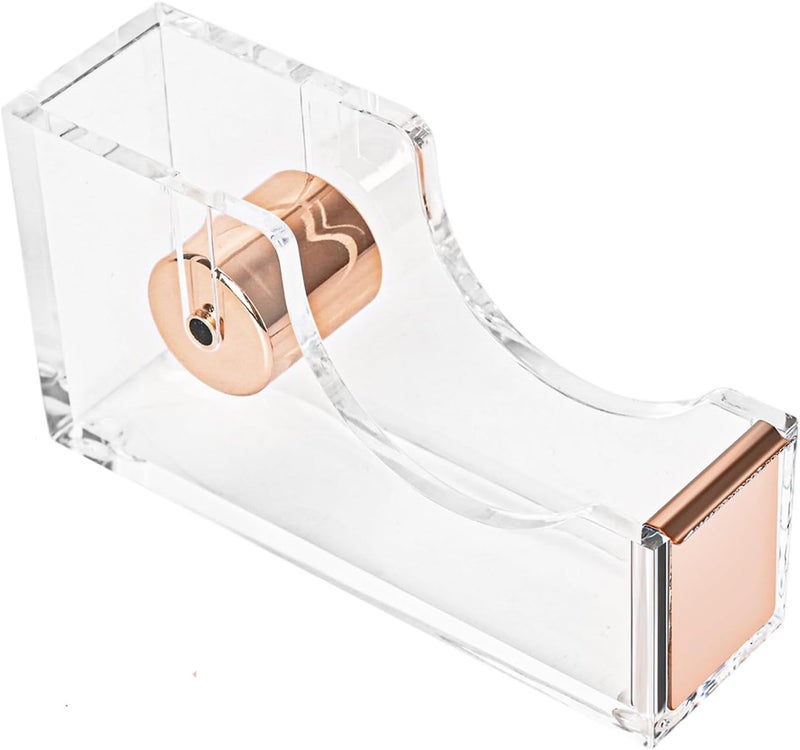 Mersper Gold Tape Dispenser, Clear Acrylic Desk Tape dispensers with Serrated Metal Edge, Modern Aesthetic Office & Craft Tape Organizer for Gift Wrapping, 1 Inch Core, Non-Slip Weighted Base - Image 1